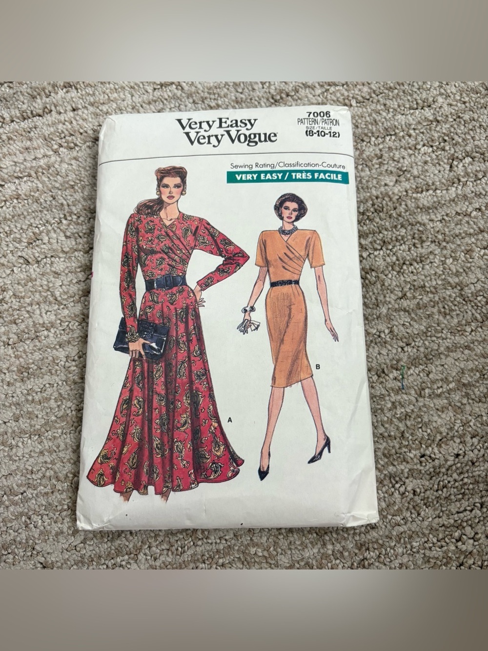 Vintage 1987 Very Easy Very Vogue 7006 Dress Sewing Pattern - Size 8-10-12